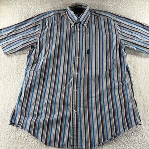 Faconnable Men's Shirt Medium Striped Button Up Short‎ Sleeve Multicolor France